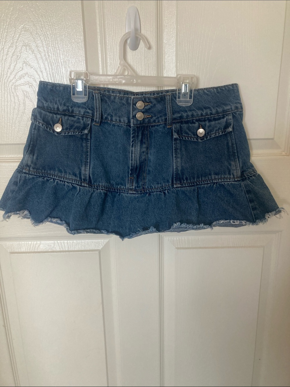 Princess Polly Indigo Denim Mini Skirt with Frilled Hem